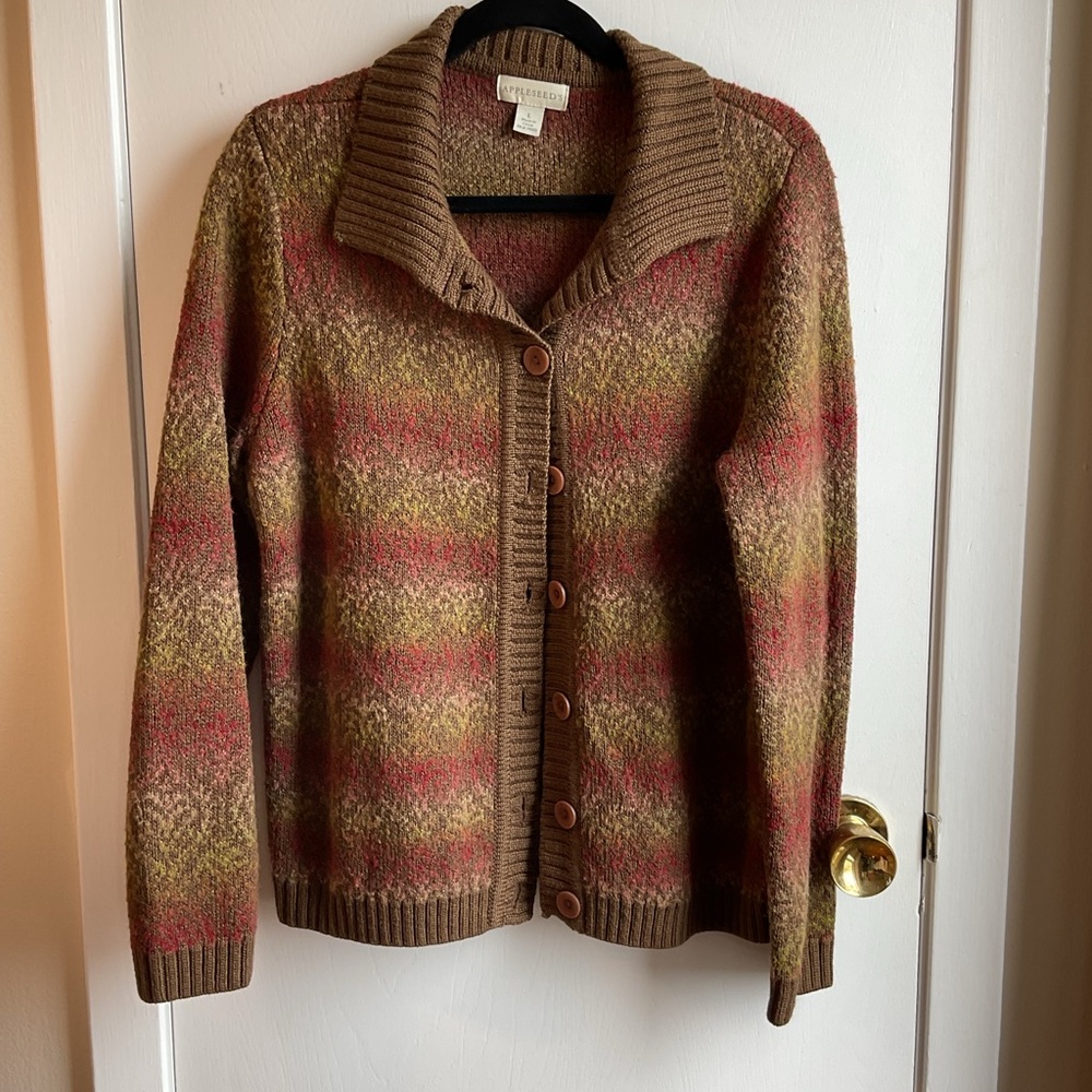 Appleseed's Brown and Red Cardigan Sweater